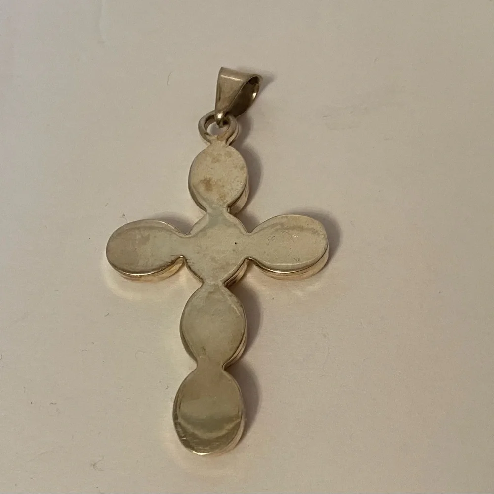 ATI 925 STERLING SILVER MULTI COLOR INLAY CROSS PENDANT BLACK 13.2g CHARM